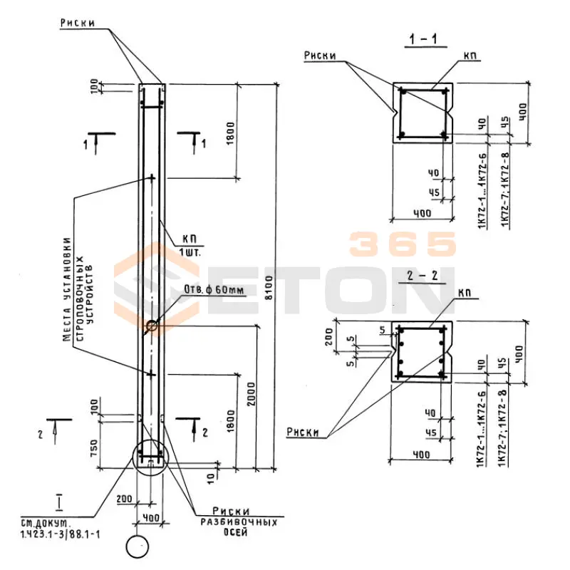 Колонны железобетонные Серия 1.423.1-3/88 1К 72-1 м2