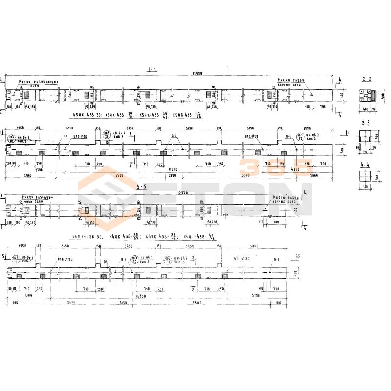 Колонны сечением 400х400 Серия ИИ 04-2 К5НК 433-36