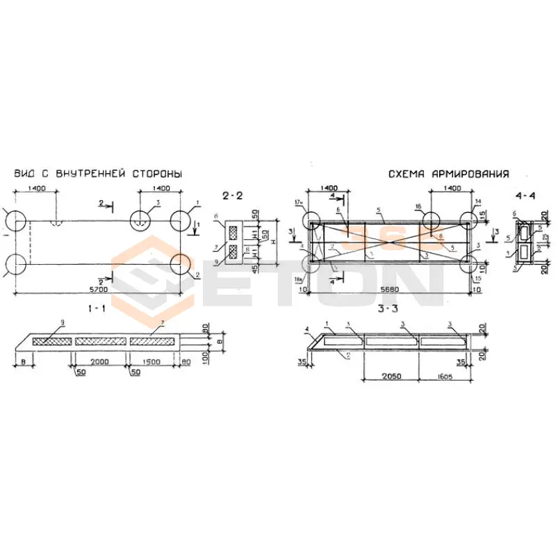 Панели стеновые трехслойные Серия 1.232.1-7 1ПСТ 57-18-3,5-2 л-1