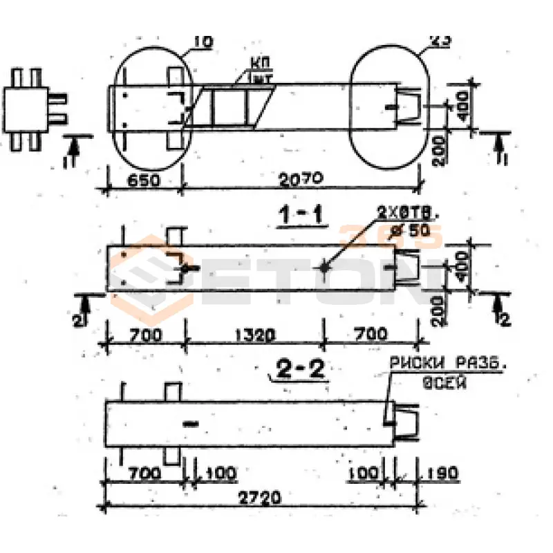 Колонны сечением 400х400 мм для зданий с высотами этажей 3,6 м Серия 1.020.1-2с/89 3КВ 36-27-4 с
