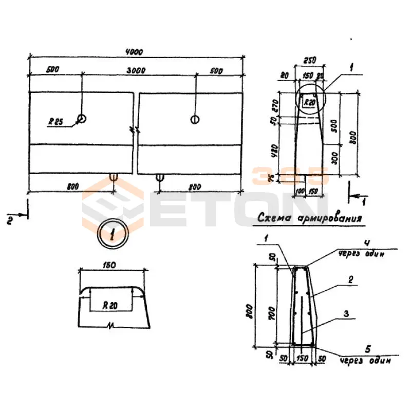Блоки бордюра Серия 3.503.1-75 ( 3.503-29 ) ББ 2