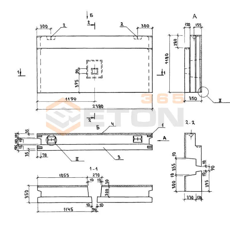 Блоки наружных стен Серия 1.133.1-7 7БН 24-12-35-7,5 пб
