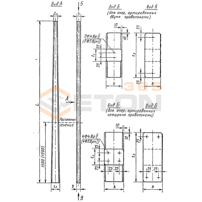 Опоры железобетонные дорожных знаков ГОСТ 25459-82 1ОЖ 50-15-1