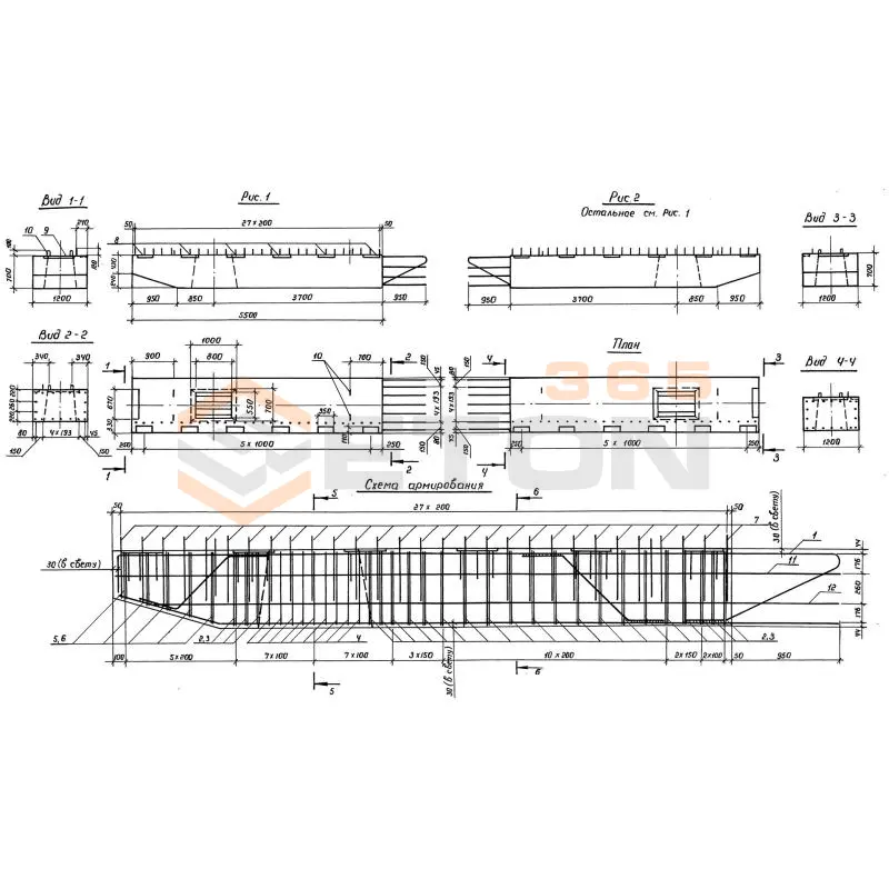 Блоки ригелей Серия 3.503.1-105 3БР 55-3-22