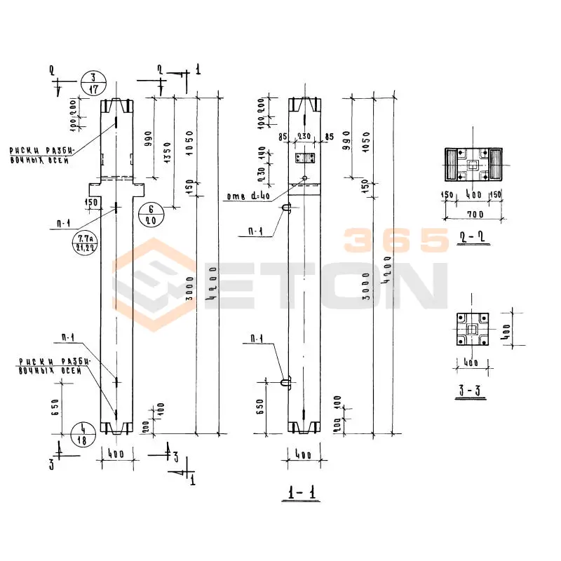 Колонны сечением 400х400 Серия ИИ 04-2 КСР 442-34