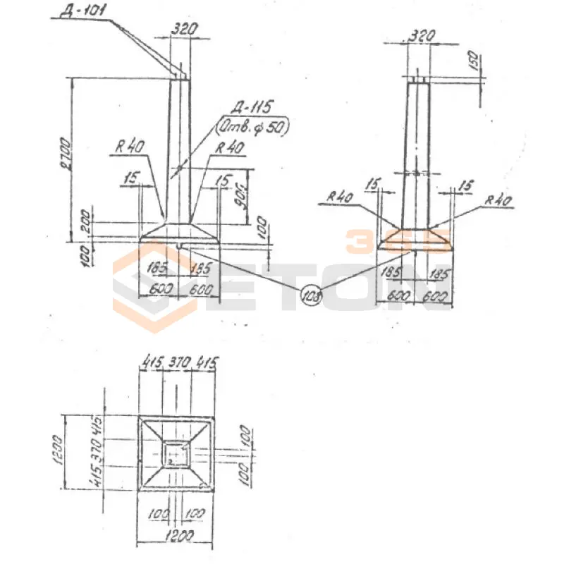 Фундаменты под промежуточные опоры укороченные Серия 3.407.1-115, 3.407.1-159 ФК 1