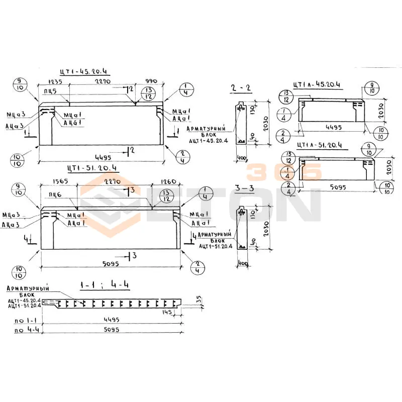 Панели наружных цокольных стен Серия 1.117-13 ЦТ 1-45-20-4