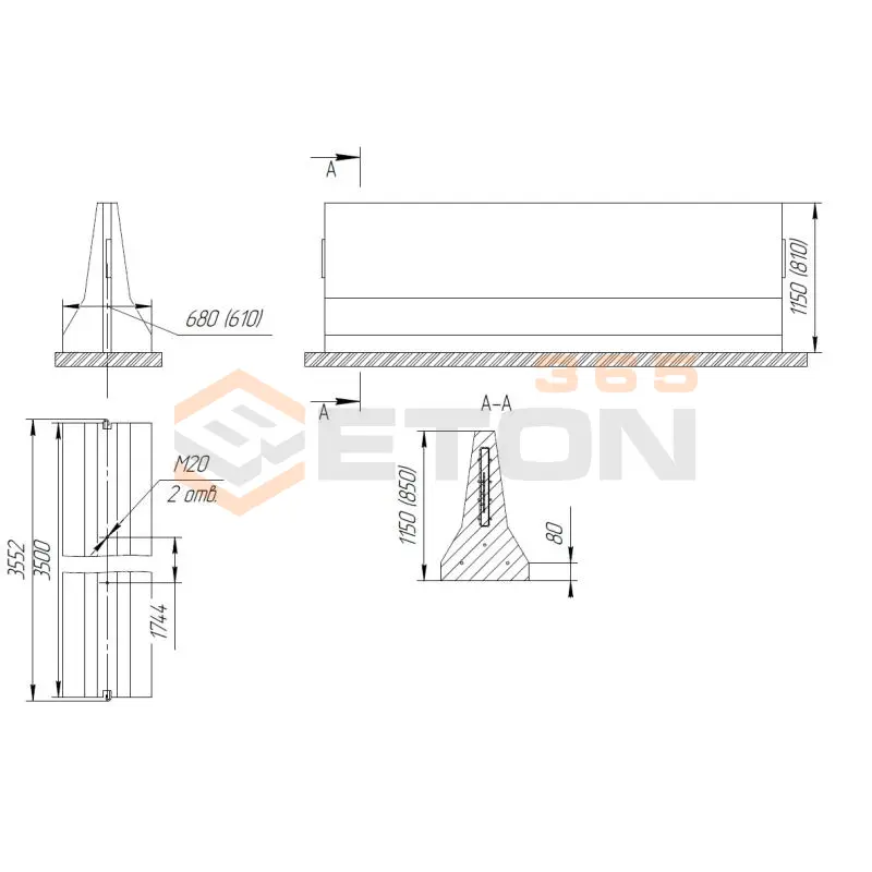 Блоки парапетного двухстороннего ограждения ТУ 5899-002-61548960-2010 12ДД-ТУ 5899-002-2010/400-0,81(0,81) п