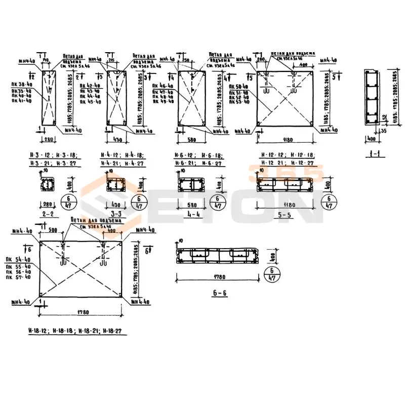 Панели стеновые керамзитобетонные толщиной 40 см Серия ИИ 04-5 Н 6-27