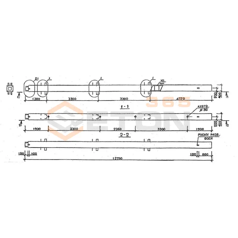 Колонны сечением 400х400 мм для зданий с высотами этажей 3,3 м Серия 1.020.1-2с/89 1КН 33-128-1