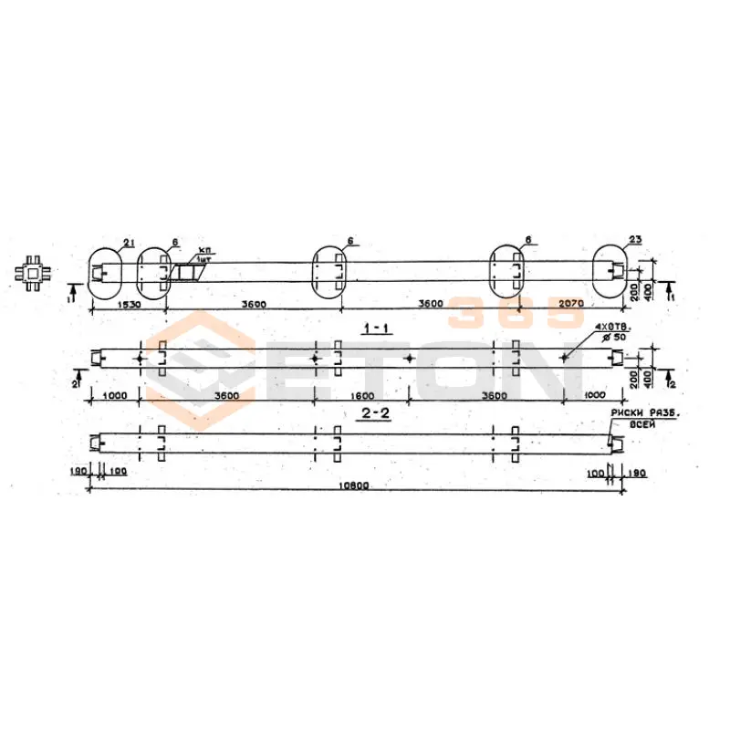 Колонны сечением 400х400 мм для зданий с высотами этажей 3,6 м Серия 1.020.1-2с/89 2КС 36-108-3 с