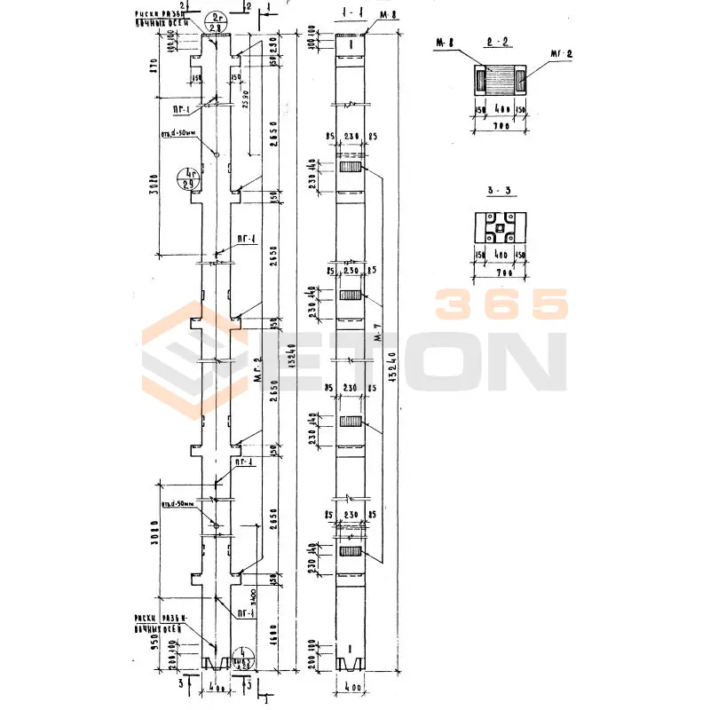 Колонны сечением 400х400 Серия ИИ 04-2 К5ВР 428-25