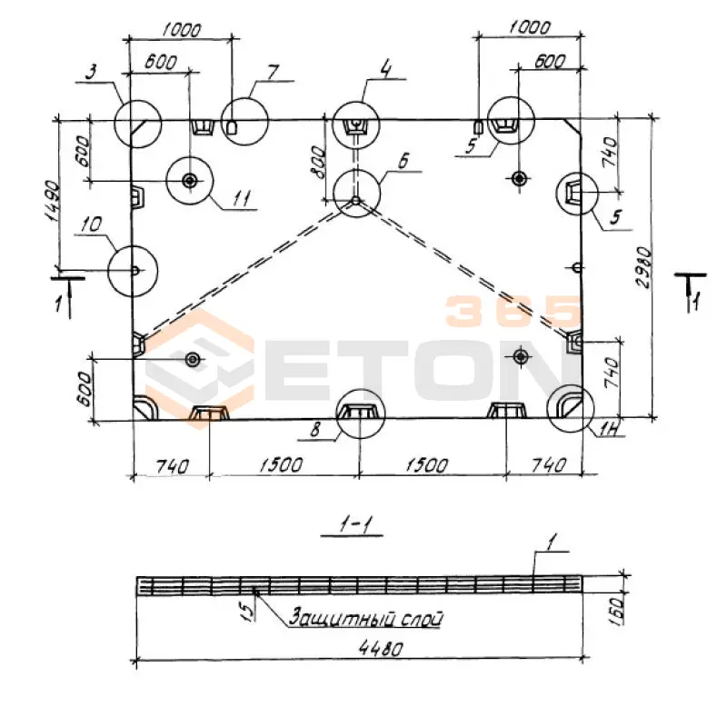 Панели перекрытий сплошные Серия 1.100.1-7 П 45-30-16-3 б
