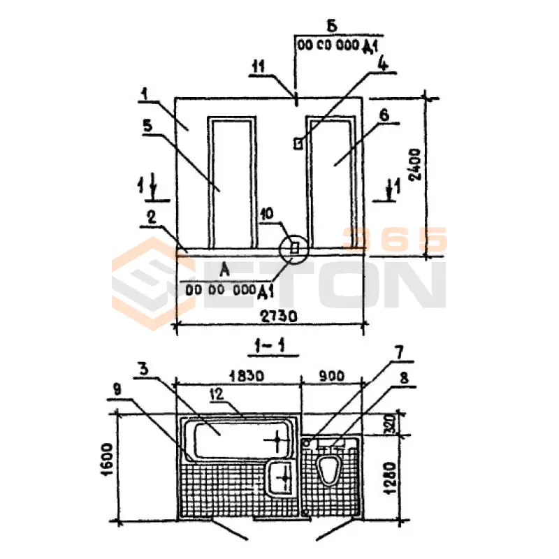 Кабины санитарно-технические типа "Колпак" для зданий с теплым чердаком Серия 1.188-5 2СК 24 лт-11 (1.188-5)
