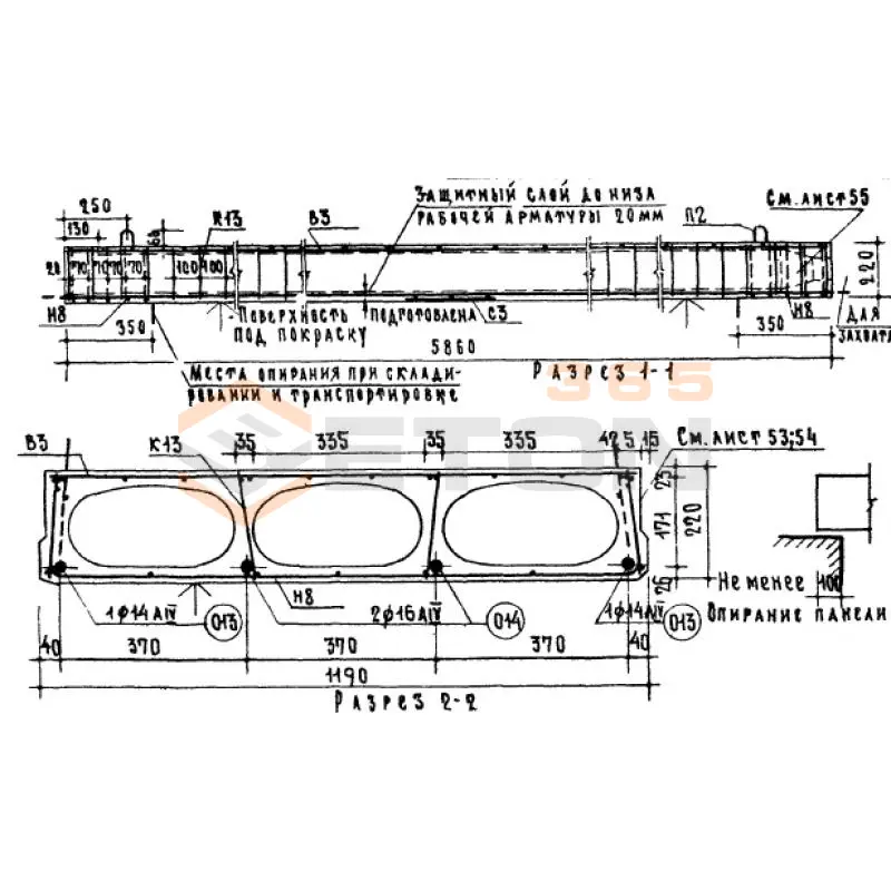 Плиты (панели) перекрытия с овальными пустотами Серия ИИ 03-02 Альбом 102 ПОУ 59-12 АIV