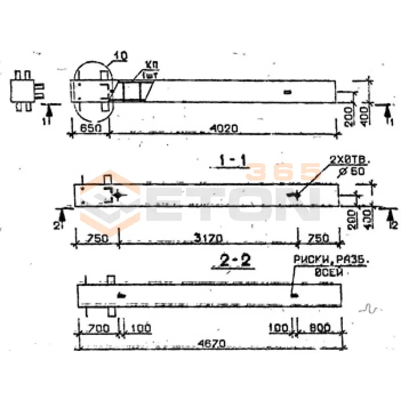 Колонны сечением 400х400 мм для зданий с высотами этажей 3,6 м Серия 1.020.1-2с/89 3КБ 36-47-5