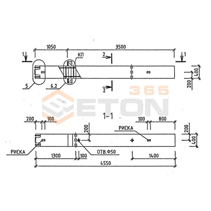 Колонны для зданий с высотой этажа 2,8 и 3,3 м серия 1.020-1/87 ( 1.020.1-7, 1.020-1/83, ИИ 04-1, 1.020.1-3пв ) 1КНД 33-1-38