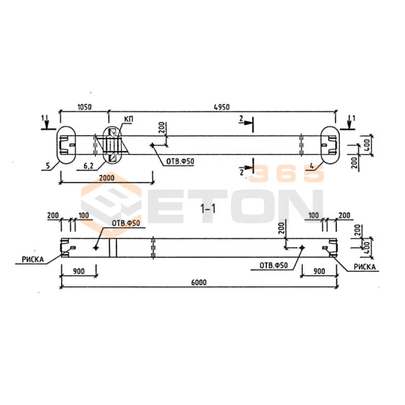 Колонны для зданий с высотой этажей 5,4 и 6,0 (7,2) м серия 1.020-1/87 ( 1.020.1-7, 1.020-1/83, ИИ 04-1, 1.020.1-3пв ) 1КСО 4-60-2,1