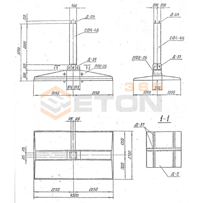 Фундаменты под промежуточные опоры составные и составные со сварным и болтовым присоединением Серия 3.407.1-115 ФСБ 2-4