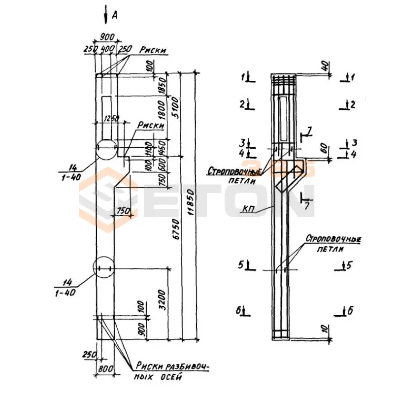 Колонны крановые с проходами Серия 1.424.1-6/89 8ККП 108-4,3