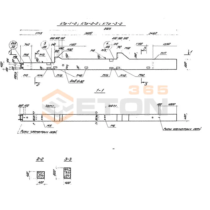 Колонны железобетонные для многоэтажных производственных зданий на высоту этажа 3,6 м Серия 1.420-12 вып. 1 К 7а-2-5