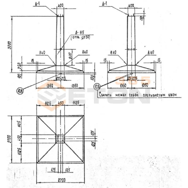 Фундаменты под промежуточные опоры Серия 3.407.1-144, 3.407.1-115, 3.407.1-159 Ф 6 нс
