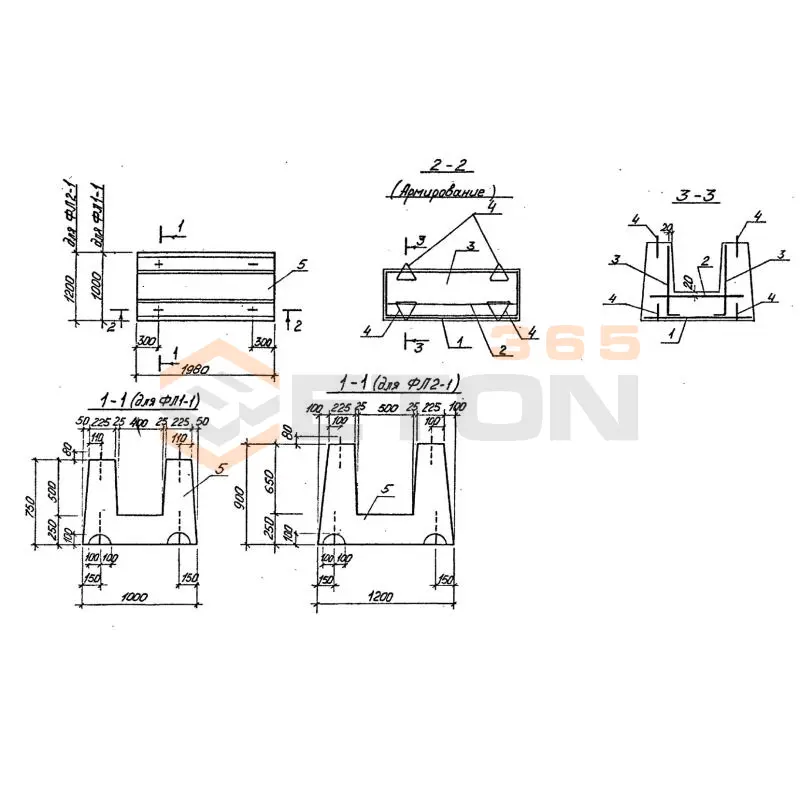 Плиты железобетонные ленточных фундаментов (фундаментные подушки) Серия У 01-02/89 ФЛ 1-1