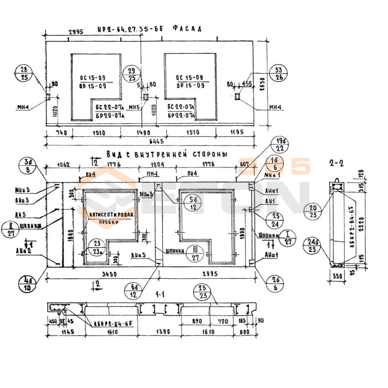 Панели наружных стен Серия 1.132-1 НР 2-64-27-35-6 бл