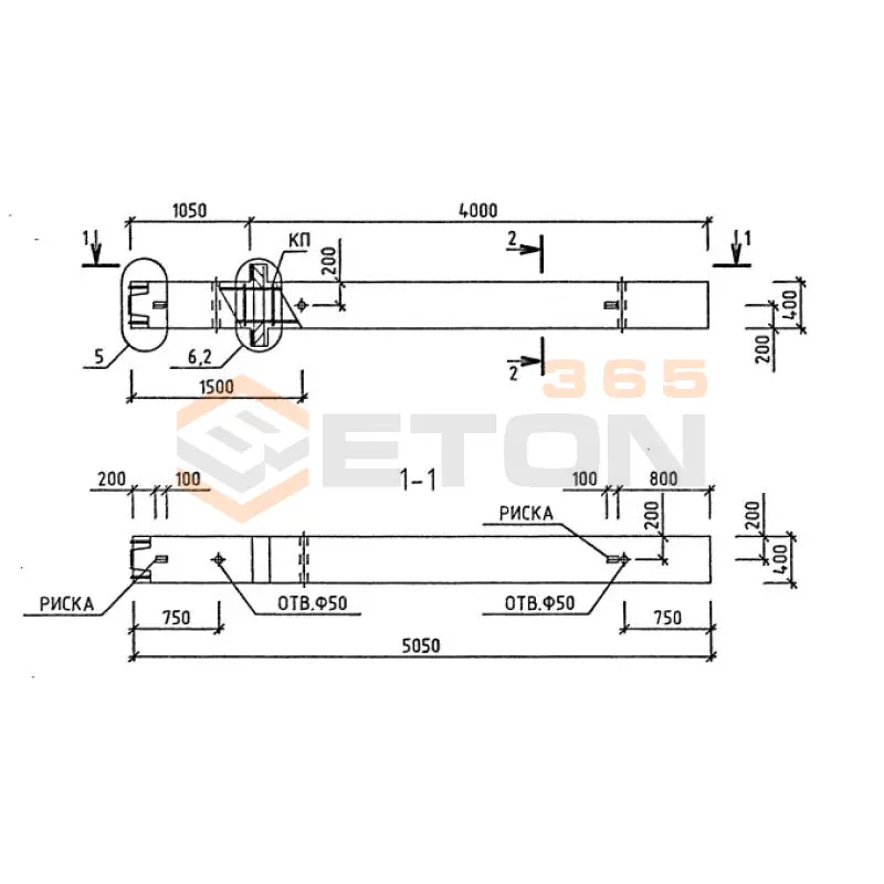 Колонны для зданий с высотой этажа 2,8 и 3,3 м серия 1.020-1/87 ( 1.020.1-7, 1.020-1/83, ИИ 04-1, 1.020.1-3пв ) 1КНО 4-33-2,7