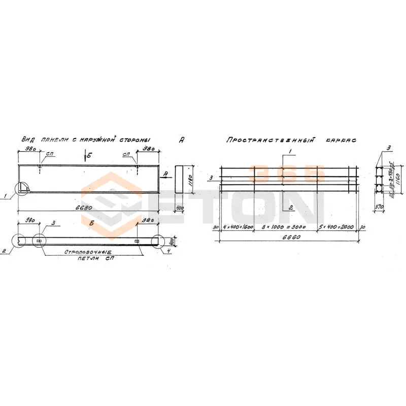 Панели стеновые толщиной 400 мм Серия 1.030.1-1/88 ПС 67-12-4,0-4 л