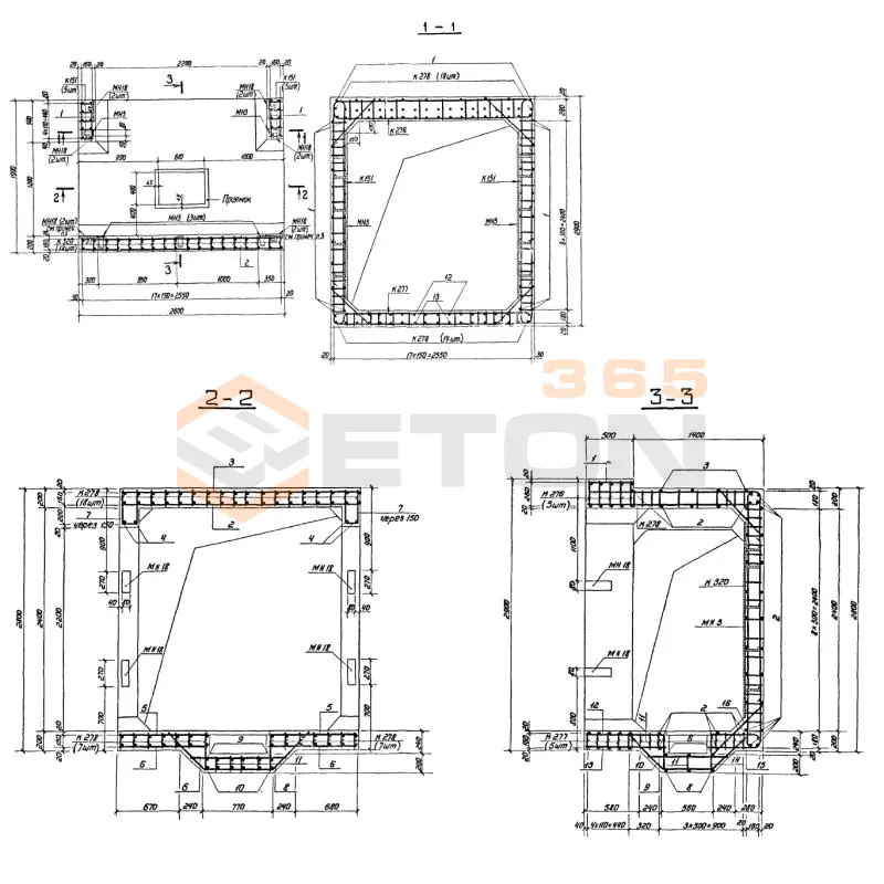 Участки монолитные Серия 03.005-6 Участок 2-IV