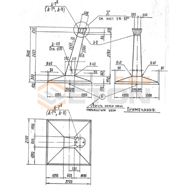 Фундаменты под анкерно-угловые опоры серия 3.407.1-144, 3.407-115 Ф 5 А-350