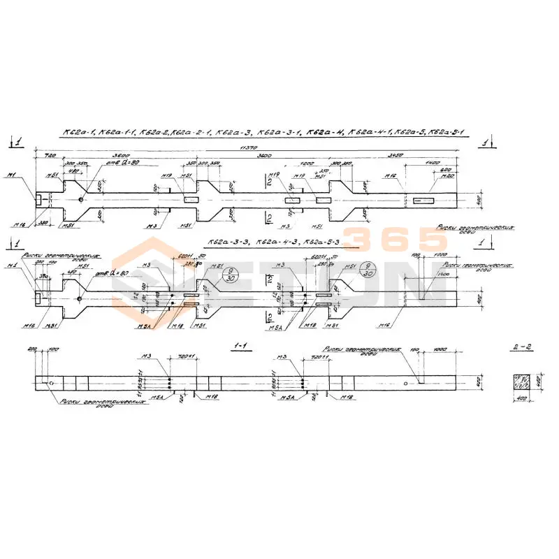 Колонны железобетонные для многоэтажных производственных зданий на высоту этажа 3,6 м Серия 1.420-12 вып. 1 К 62а-5-1