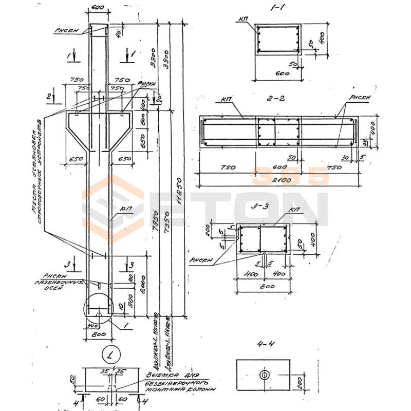 Колонны для зданий высотой 9,0; 10,2; 11,4; 12,6 и 13,8 м Серия 1.424.1-5 12К 102-14