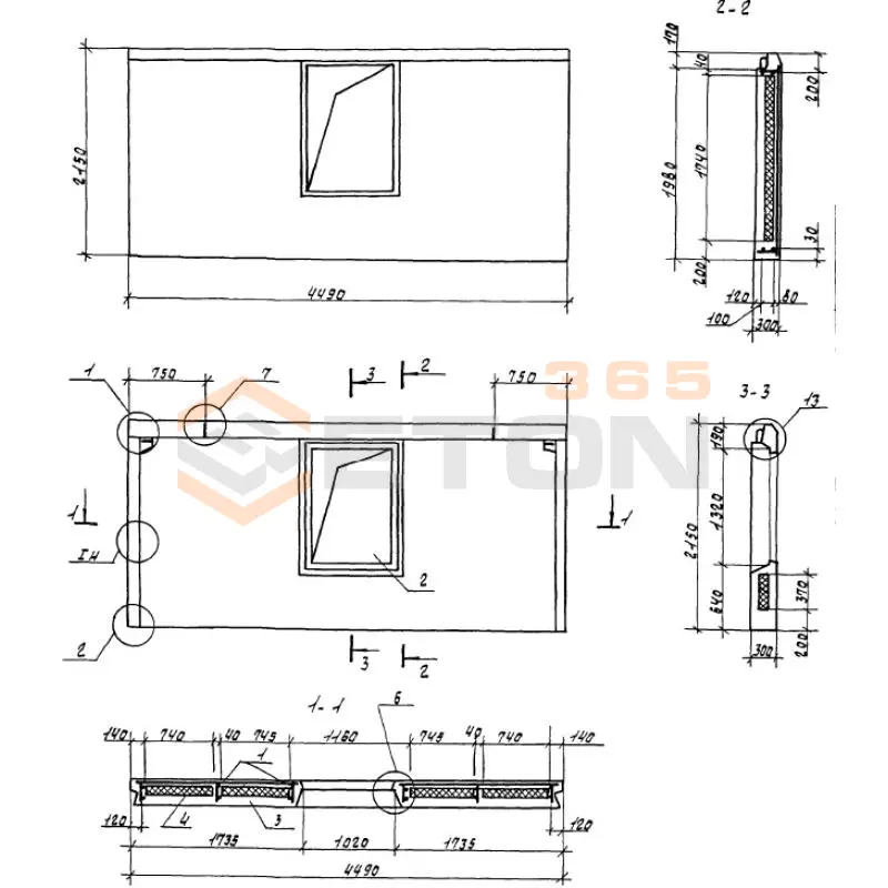 Панели наружных цокольных стен Серия 1.100.1-7 3НЦ 45-22-30-200 т-1