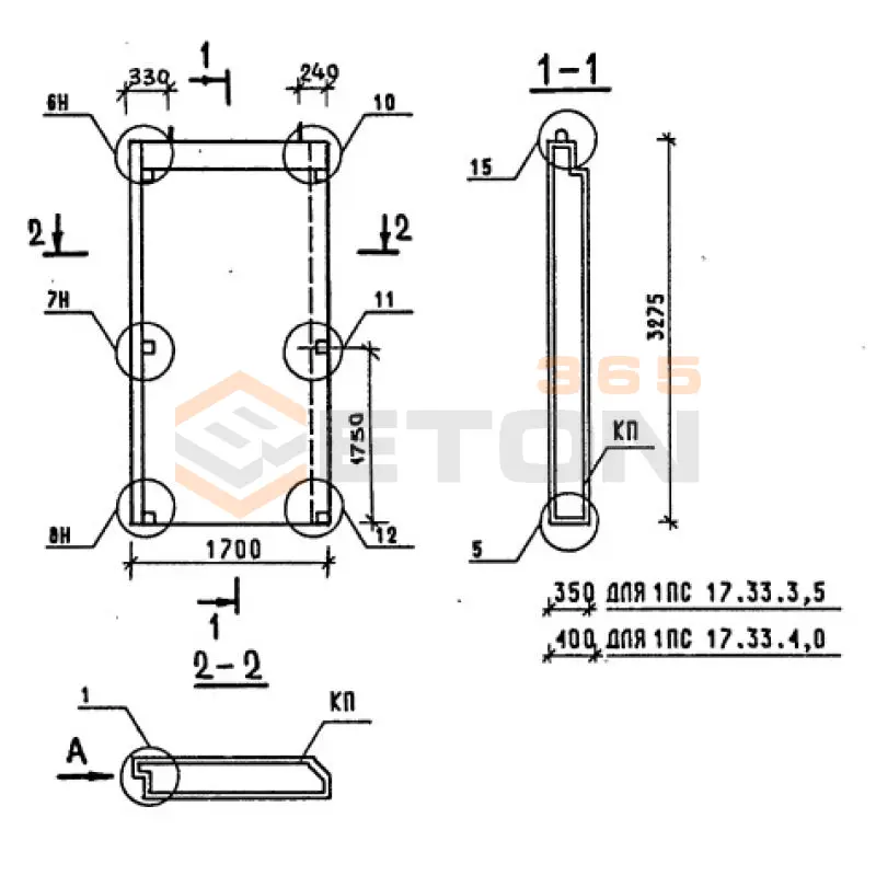 Панели наружных стен однослойные Серия 1.090.1-1/88 1ПС 17-33-4,0 пт