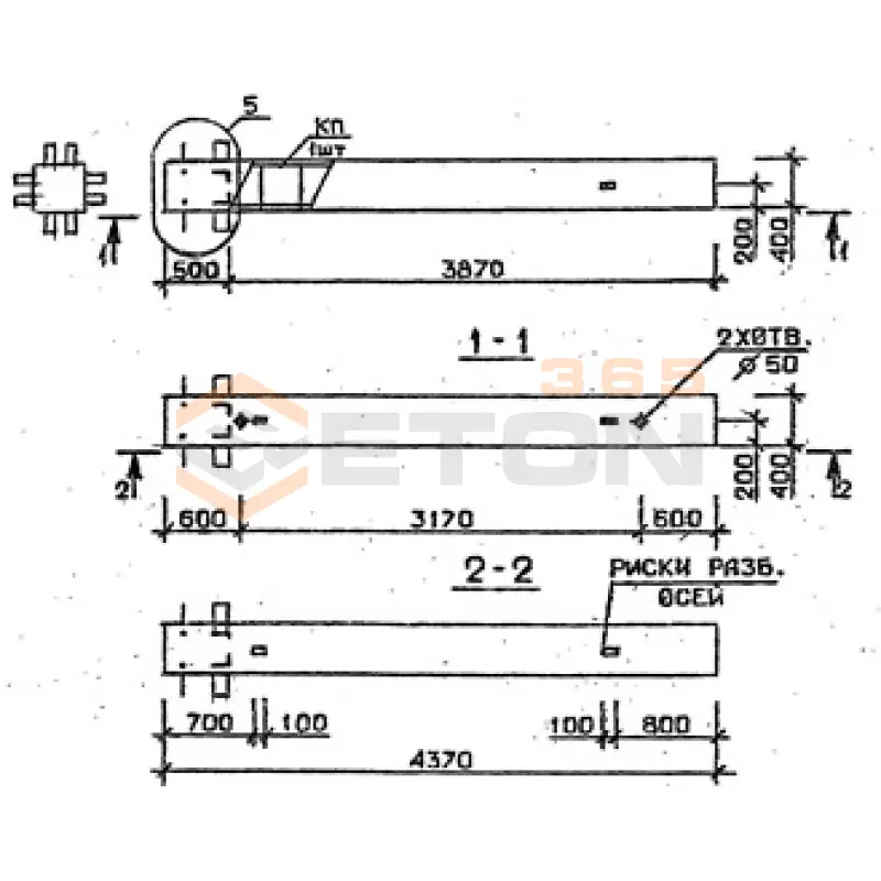 Колонны сечением 400х400 мм для зданий с высотами этажей 3,3 м Серия 1.020.1-2с/89 2КБ 33-44-4 с