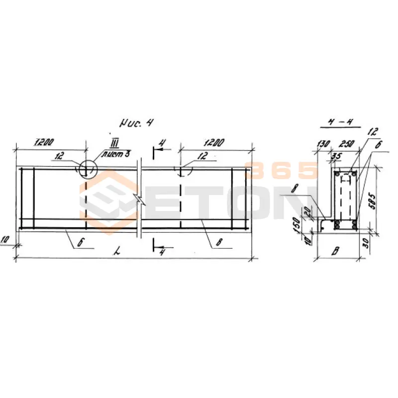 Перемычки балочные ПГ серия 1.038.1-1 ( 1.138-10, ИИ 03-02, ГОСТ 948-84, 1.139-1 ) 3ПГ 60-73