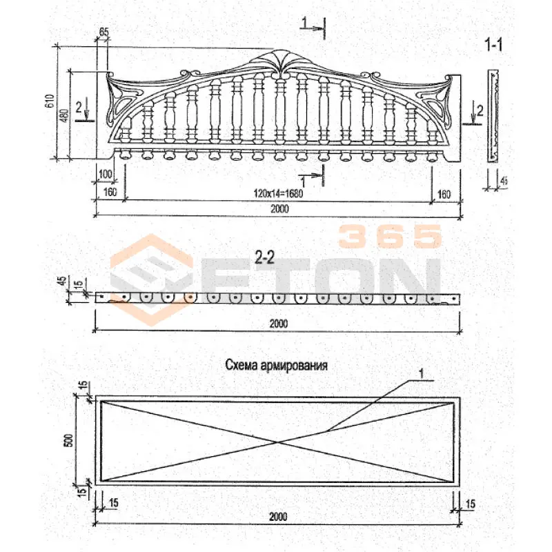 Панели оград Серия Б3.017.1-7.05 ПО 20-6-5 м-33 (Б3.017.1-7.05)