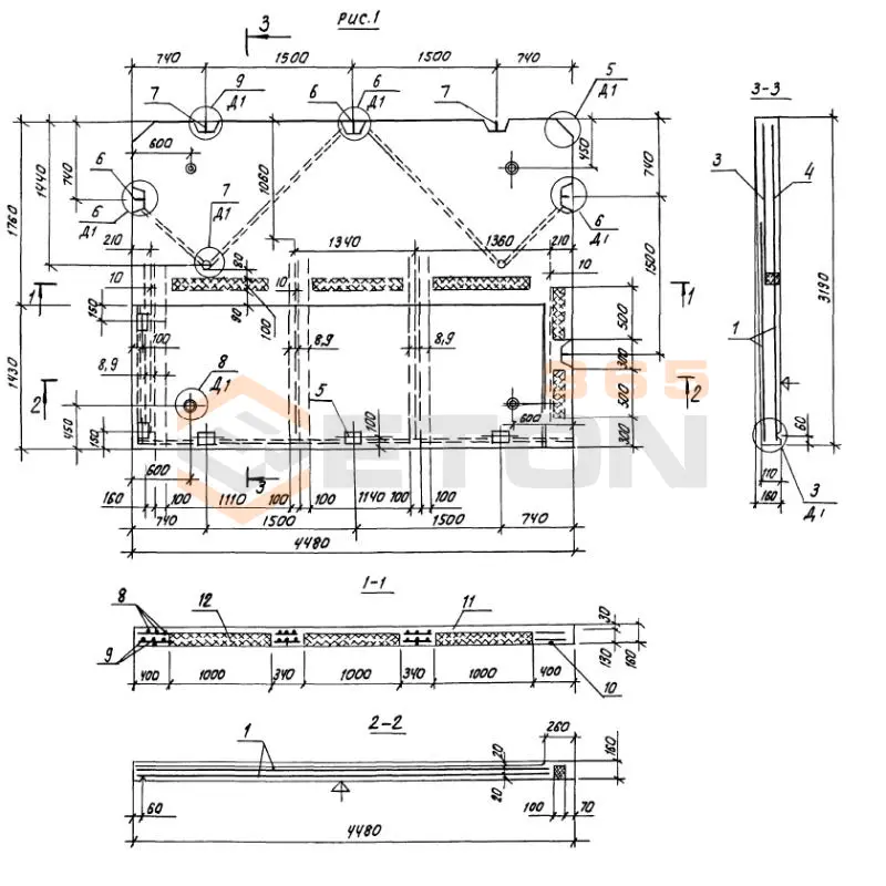 Плиты лоджий Серия 1.100.1-7 ПЛ 45-32