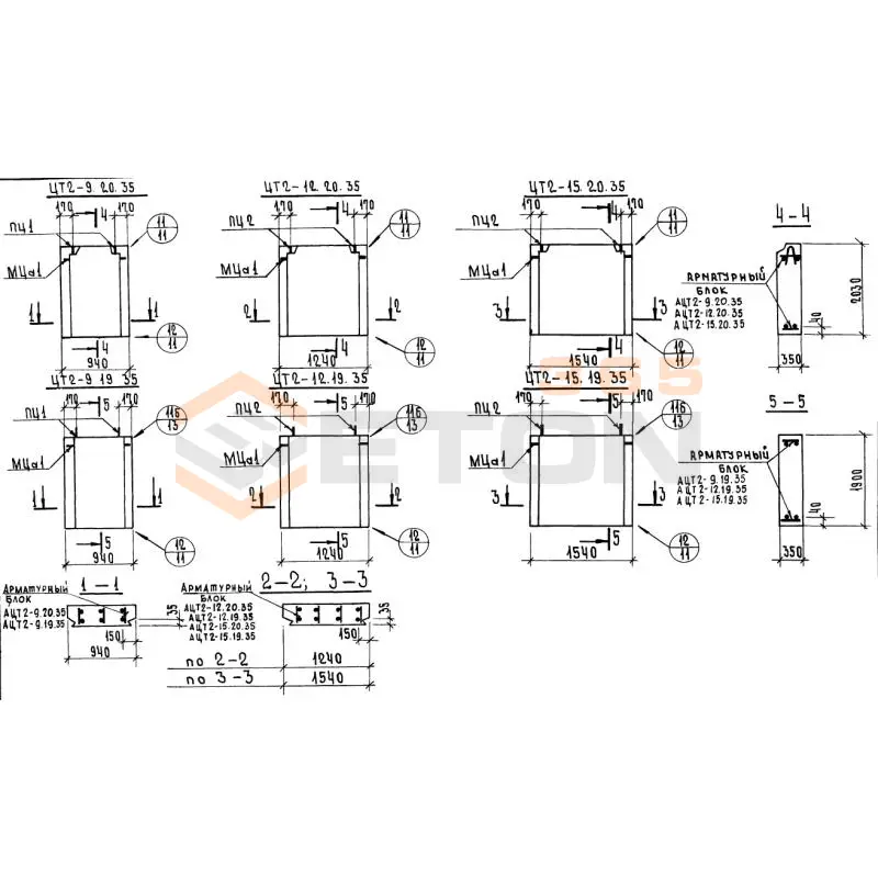 Панели наружных цокольных стен Серия 1.117-13 ЦТ 2-15-20-35