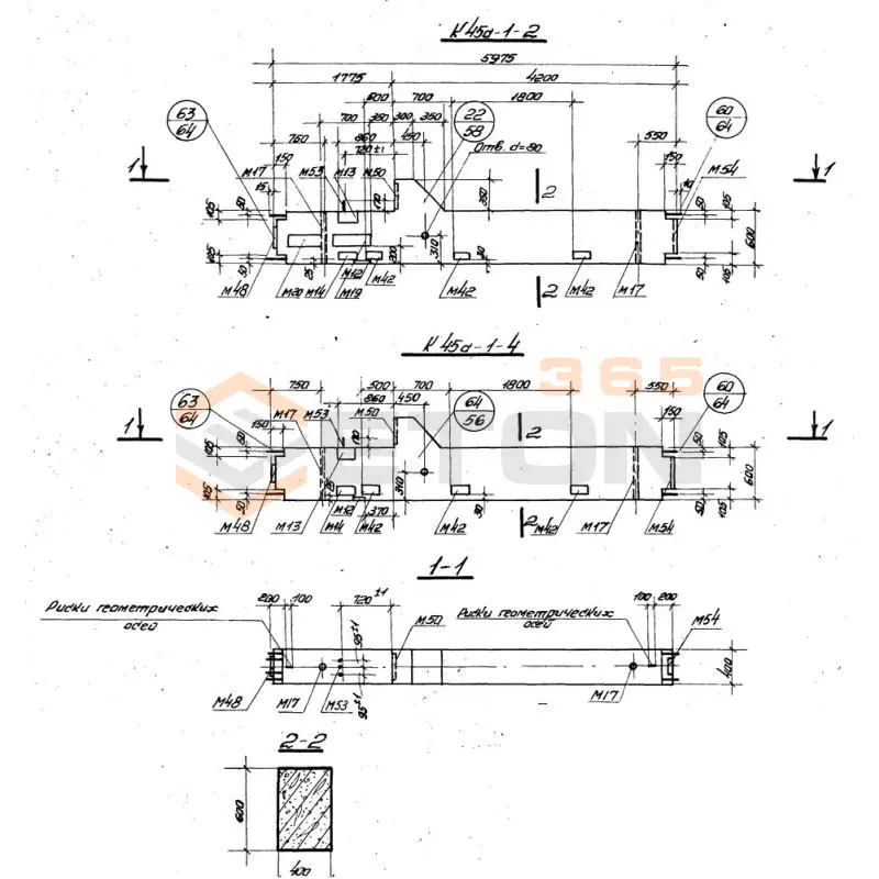 Колонны железобетонные для многоэтажных производственных зданий на высоту этажа 4,8 м Серия 1.420-12 вып. 2 К 45а-1-6