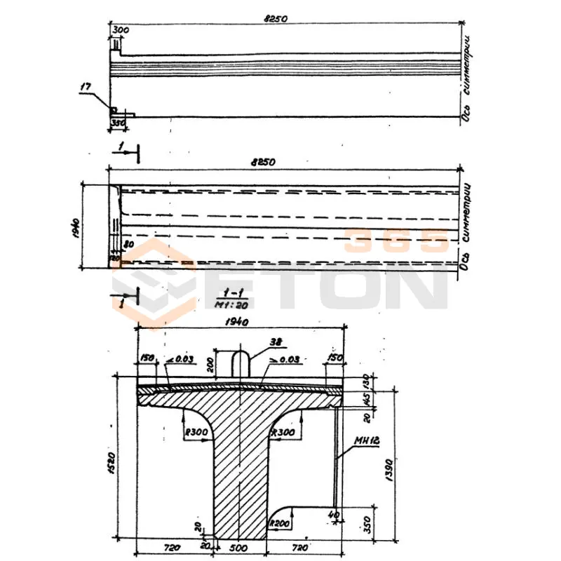 Балки внутренние ребристые пролетного строения Серия 3.501.1-146 БД 165 м1