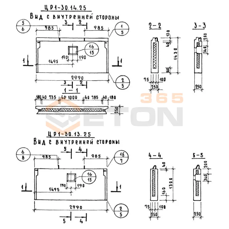 Панели наружных цокольных стен Серия 1.117-9 ЦР 1-30-14-25 (1.117-9)