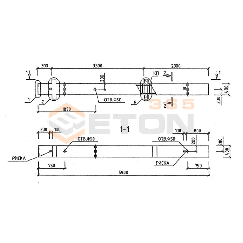 Колонны для зданий с высотой этажа 2,8 и 3,3 м серия 1.020-1/87 ( 1.020.1-7, 1.020-1/83, ИИ 04-1, 1.020.1-3пв ) 2КБ 33-20-23
