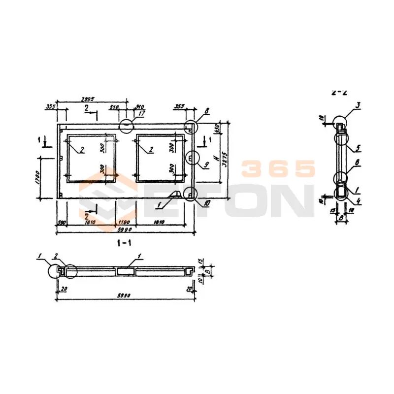 Панели наружных стен однослойные Серия 1.090.1-3пв 3ПСО 60-33-3,5-1 п пв (1.090.1-3пв)