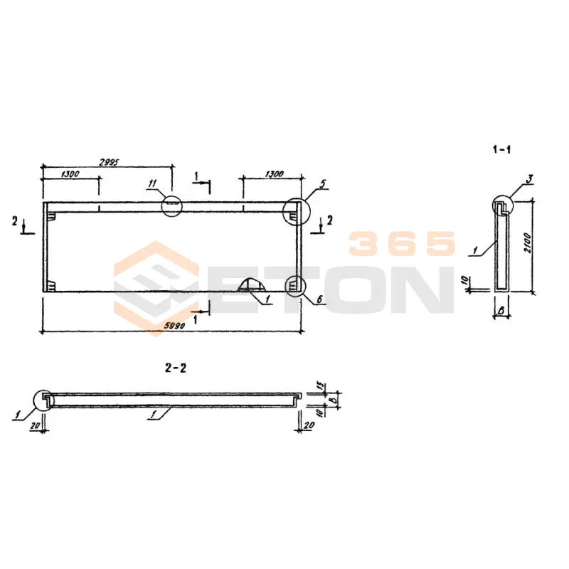 Панели стеновые нулевого цикла (цокольные) Серия 1.090.1-3пв ПСЦ 60-21-3,0 п пв (1.090.1-3пв)