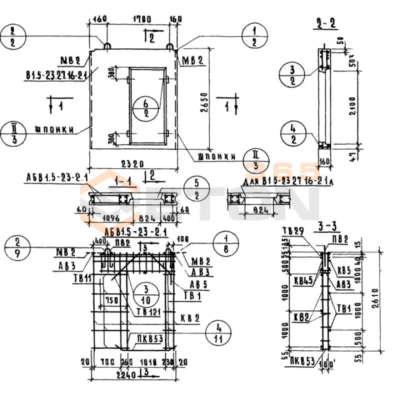 Панели внутренних продольных стен Серия 1.131-1 В 1,5-23-27-16-2,3