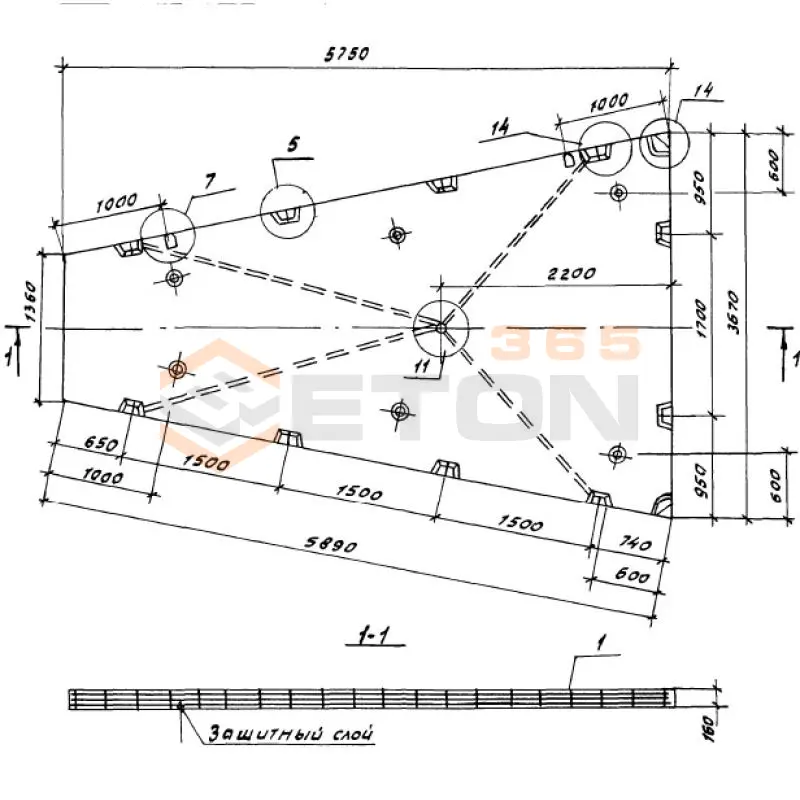 Панели перекрытий сплошные Серия 1.100.1-7 П 37-58-16-3 б