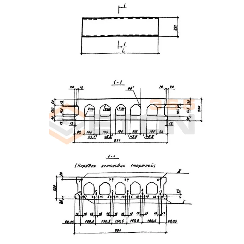 Плиты многопустотные Шифр 0-312 2П 52-9-16,5 к-7(9) т (Шифр 0-312)